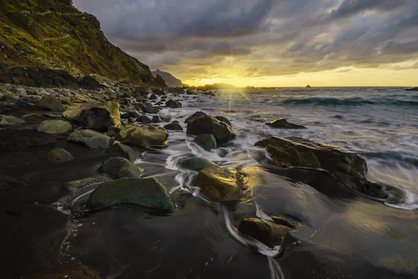 Západ Slunce Nad Atlantiku Divoké Pláže Playa Benijo Tenerife — Stock fotografie