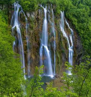 sabah şelaleler Plitvice Park, Hırvatistan