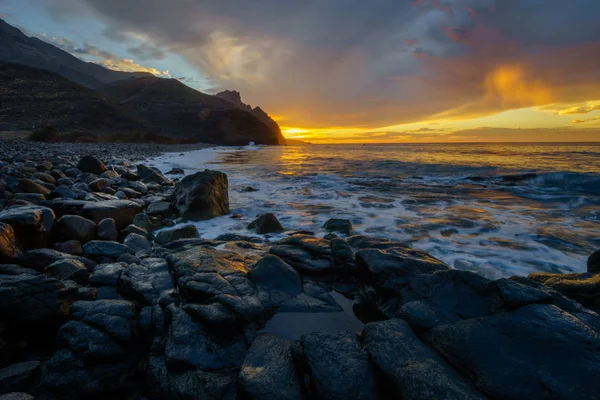 Puesta Sol Costa Rocosa Del Océano Gran Canaria — Foto de Stock