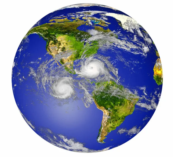Erdkugel mit Hurrikanen, isoliert auf weiß — Stockfoto