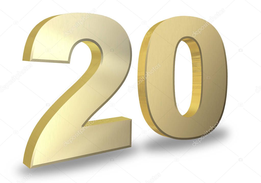 design of golden numbers 20 on white background 