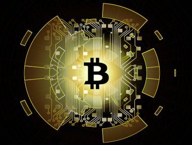 Bitcoin altın para fütüristik ağ iş kavramı dünya haritası üzerinde devre çizgili
