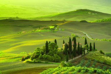 Pienza, İtalya-Eylül 2015: Klasik görüntü Toskana manzara