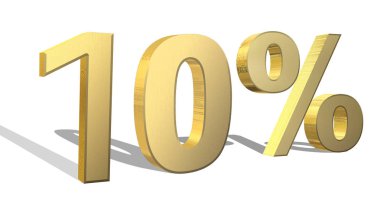 yüzde 10 altın 3d render sembol