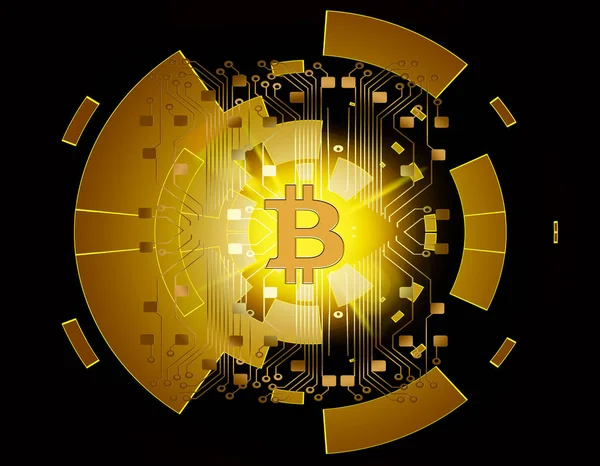 Bitcoin Gold Money Futuristic Network Business Concept Circuit Line World — Stock Photo, Image