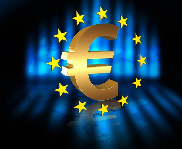 Drapelul Uniunii Europene Simbol Aur Monedei Euro Redare — Fotografie, imagine de stoc