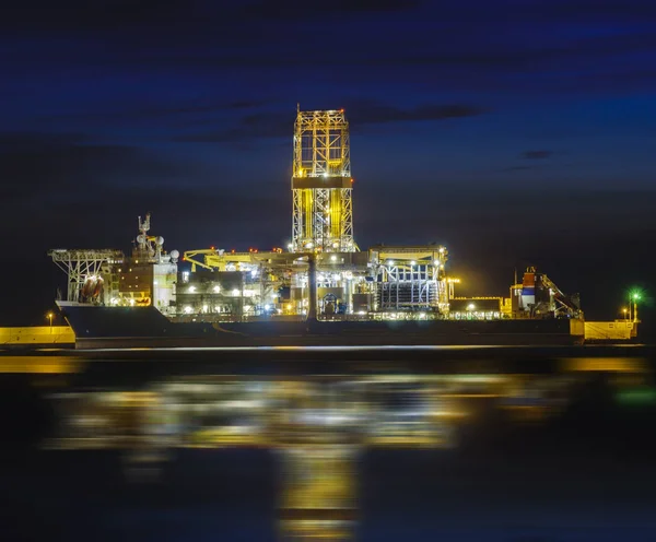 Ölplattform Der Nacht Hafen — Stockfoto