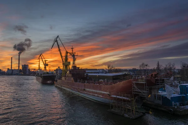 Szczecin Poland January 2018 Renovation Polish Navy Ship Orp Poznan — Stock Photo, Image