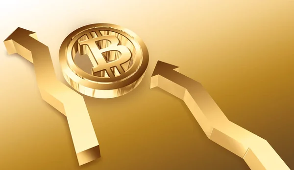 Goldenes Bitcoin Symbol Und Pfeil Nach Oben Gerenderte Illustration — Stockfoto