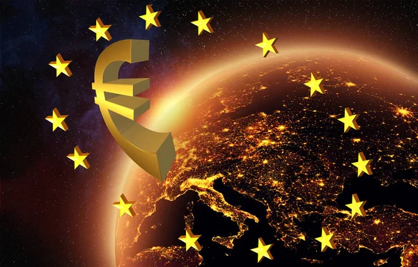 Símbolo Euros Espaço Exterior Durante Noite Europa — Fotografia de Stock