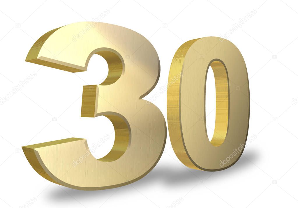 design of golden numbers 30 on white background 