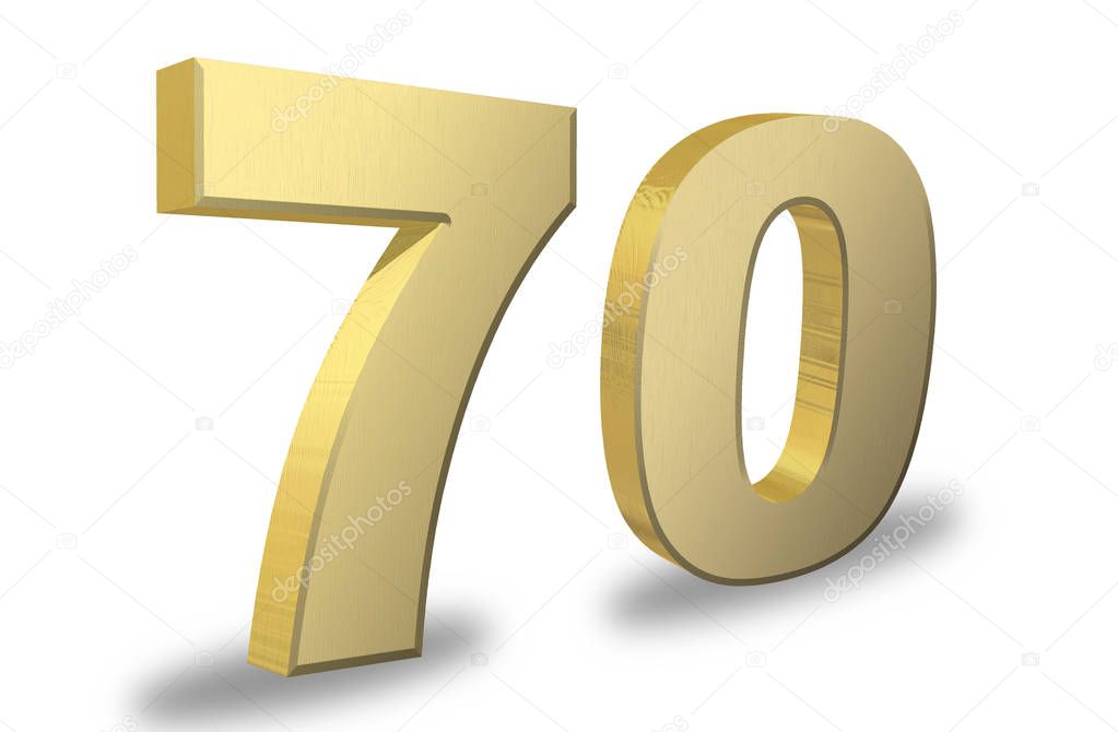 design of golden numbers 70 on white background 