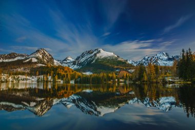 Kış manzarası, Strbske Pleso, Slovakya, yüksek Tatras bir dağ Gölü Panoraması