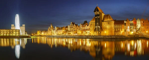 Panorama Nocturno Ciudad Vieja Gdansk —  Fotos de Stock