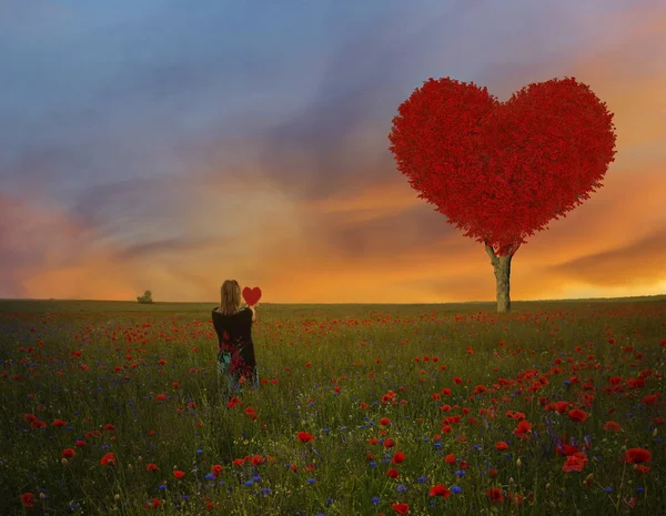Albero Simbolo Dell Amore Forma Cuore Rosso San Valentino — Foto Stock