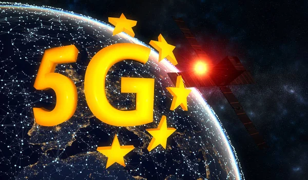 5g network illustration on the background of the globe and commu — Stock Photo, Image