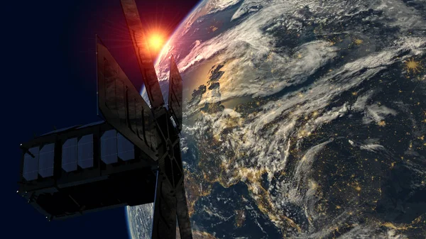 Satellite in orbita intorno alla Terra — Foto Stock