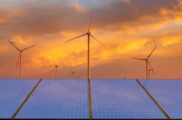 Solar Panels Windmills Beautiful Sky — Stock Photo, Image