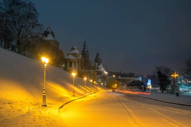 Szczecin, Polonya-Ocak 2018: Hak Teras Szczecin şehrindeki kış manzarası