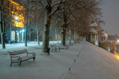 Szczecin, Polonya-Ocak 2018: Hak Teras Szczecin şehrindeki kış manzarası