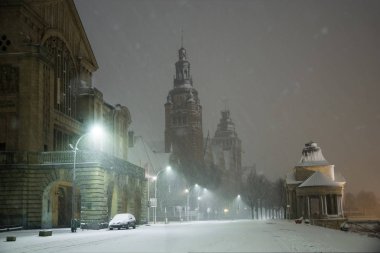 Szczecin, Polonya-Ocak 2018: Hak Teras Szczecin şehrindeki kış manzarası