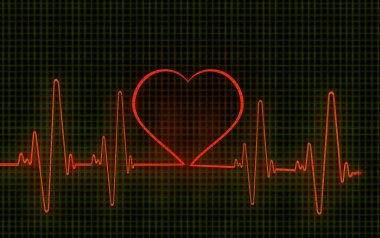 Bilgisayar sanat eseri bir kalp şeklinde Elektrokardiyogram (EKG) izleme. Bir EKG kalbin elektriksel aktivitesinin ölçer.