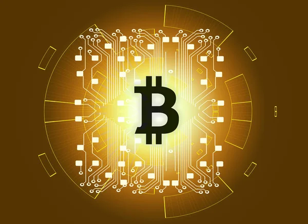 Goud Geld Bitcoin Bedrijfsconcept Futuristische Netwerk Met Circuit Lijn Wereldkaart — Stockfoto