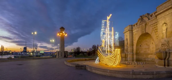 Szczecin Poland December 2017 Haken Terraces Decorated Christmas Lights — Stock Photo, Image
