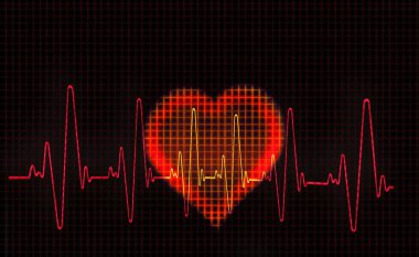 Bilgisayar sanat eseri bir kalp şeklinde Elektrokardiyogram (EKG) izleme. Bir EKG kalbin elektriksel aktivitesinin ölçer.