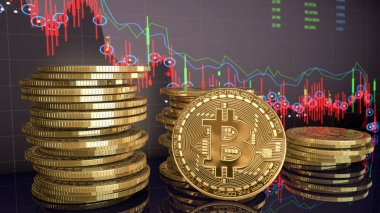 Candle stick grafik ve dijital backgrou ile Altın bitcoins