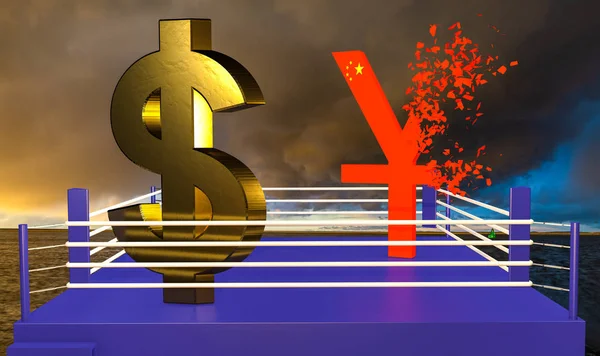 Měna čínského jüanu, který se rozpadá v konfrontaci s t — Stock fotografie