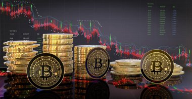 Candle stick grafik ve dijital backgrou ile Altın bitcoins