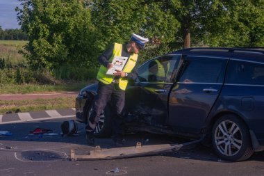 Szczecin, Polonya-Mayıs 2019: Polonya Trafik Polisi