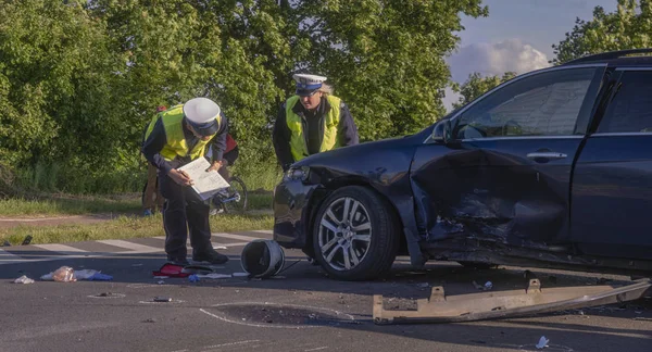 Szczecin, Polonia-maggio 2019: Poliziotti della Polica Polare Polare del Traffico Polacca — Foto Stock