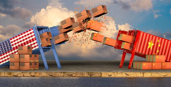 USA és Kína zászlókat a konténerekből lőttek t — Stock Fotó