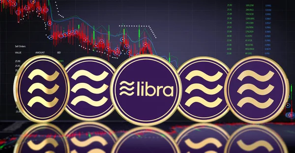 Vision of the new Libra cryptocurrency against the background of — Stock Photo, Image