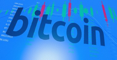 Bitcoin yazıtlı 3d render afiş