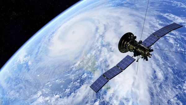 Satellit über einem großen Hurrikan. Elemente dieses Bildes sind furni — Stockfoto