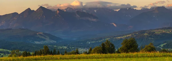 夏季早晨看到的塔特拉山脉全景 — 图库照片