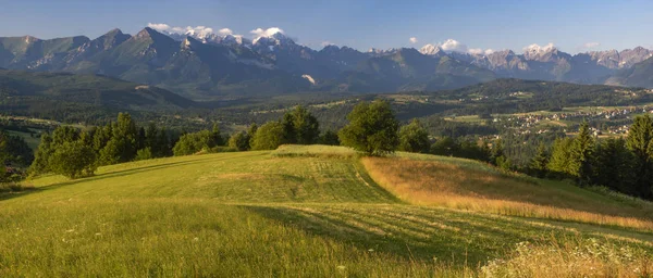 Panorama van het Tatra-gebergte gezien op een zomerse ochtend — Stockfoto