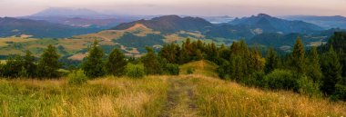 Slovakya Pieniny zirvesinden dağların Panoraması