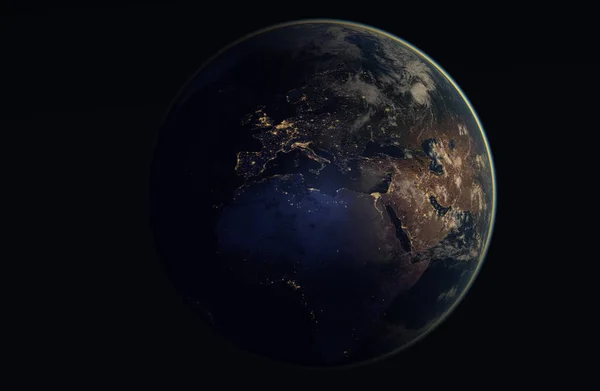 Boşluktan görüldüğü gibi, gece boyunca yeryüzünün gerçekçi görüntüsü — Stok fotoğraf