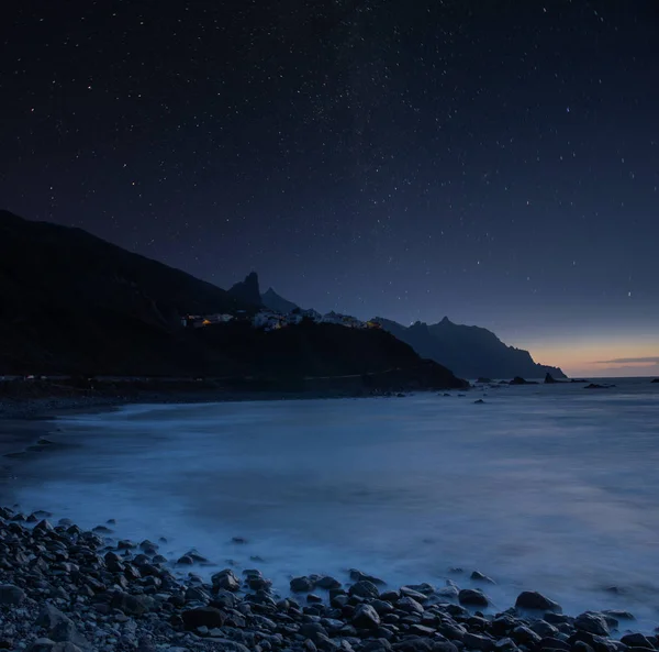 Sea  landscape at night. Village of Taganana in Tenerife