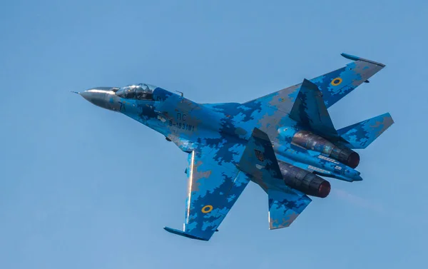 Radom, Polska-sierpień 2018: Su 27 samolot myśliwski ukraińskie powietrze — Zdjęcie stockowe
