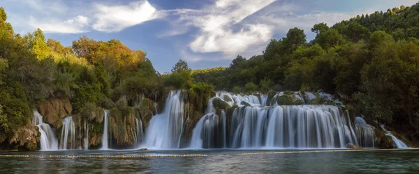 Krka National Park-panorama of the waterfall against the beautif — Stock Photo, Image