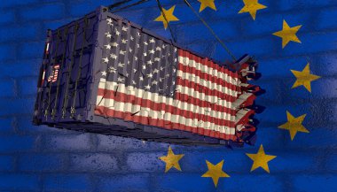 Va ile çarpıştıktan sonra Amerikan bayrağı ile yok edilen konteynır