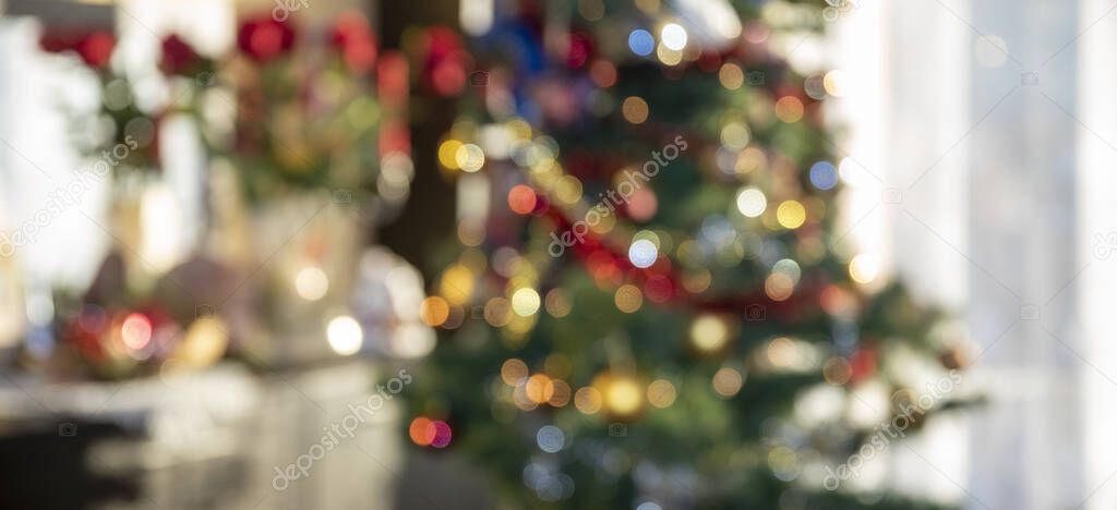christmas background. lights of christmas tree blurred shallow d