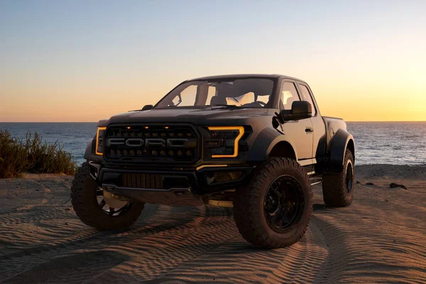 Ford 150 Raptor Most Extreme Production Truck Planet Standing Sand — Stock Photo, Image