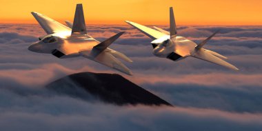 Beşinci neslin oluşumu: Lockheed Martin F-22 ABD Hava Kuvvetleri Raptor 'u bulutların üzerinde uçuyor
