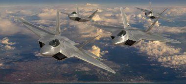 Beşinci neslin oluşumu: Lockheed Martin F-22 ABD Hava Kuvvetleri Raptor 'u bulutların üzerinde uçuyor